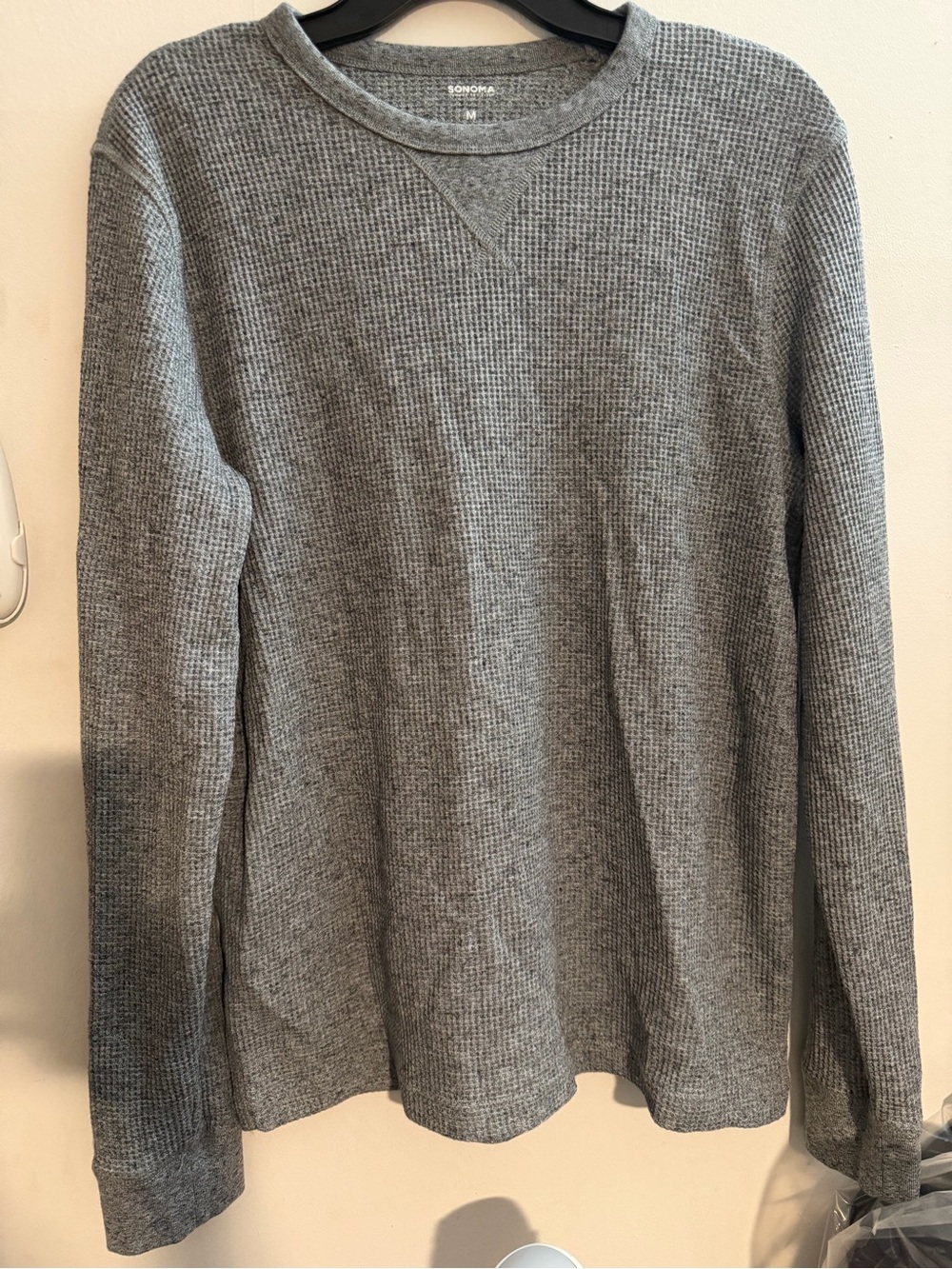 Sonoma Goods For Life Women's Gray Waffle-Knit Crew Neck Pullover Henley M